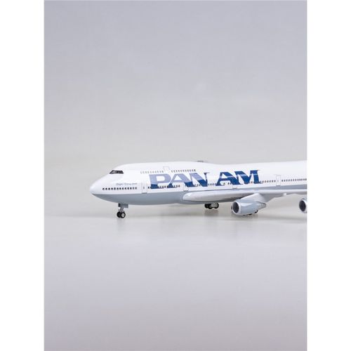 【带轮子带灯】47cm泛美航空747真客J机飞机模型波音摆件礼物品