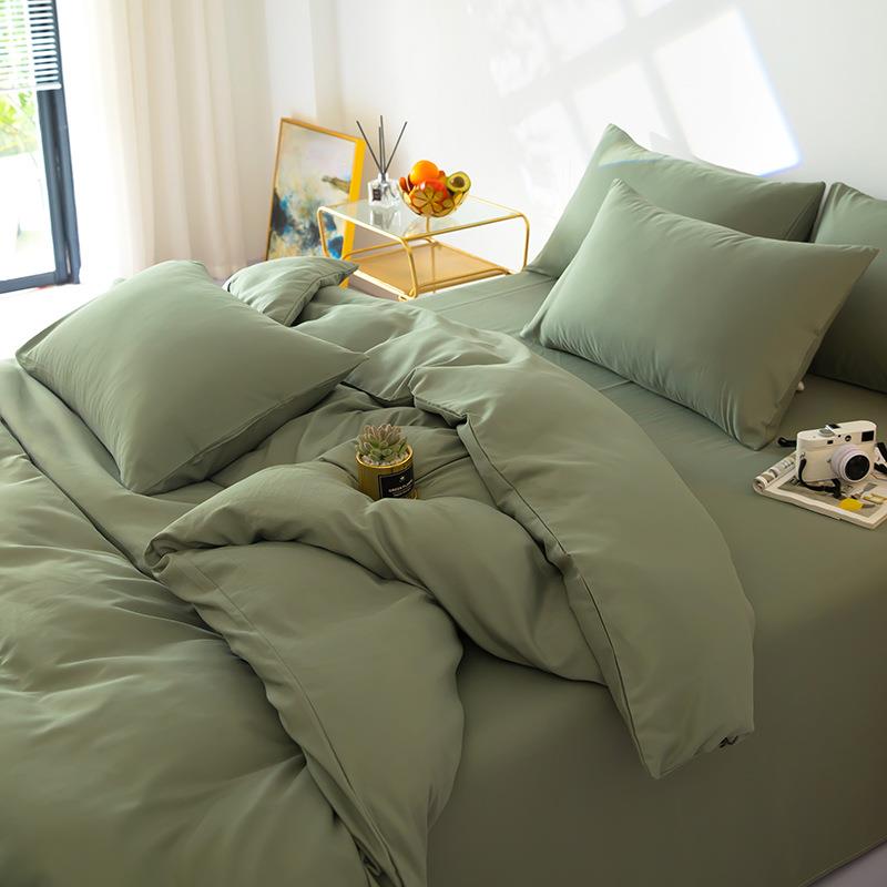四季轻奢磨毛家用床上四件套学生宿舍简约风床单被罩三件套可机洗
