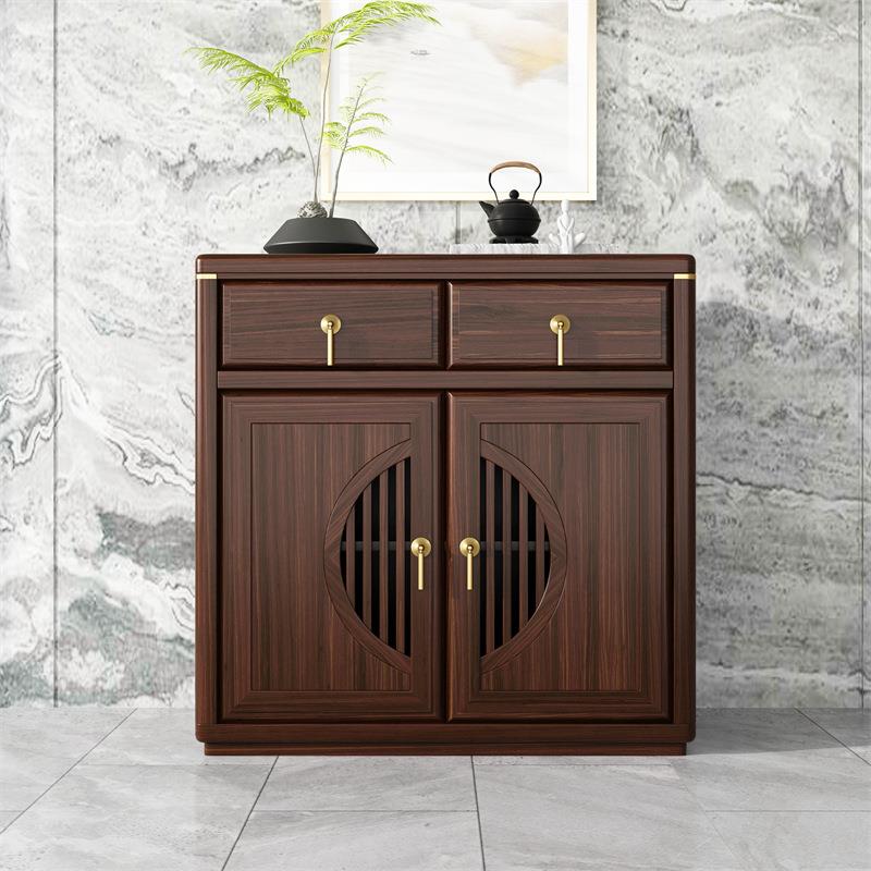 新中式餐边柜实木客厅储物柜家用茶水柜现代简约落地柜乌金木双门