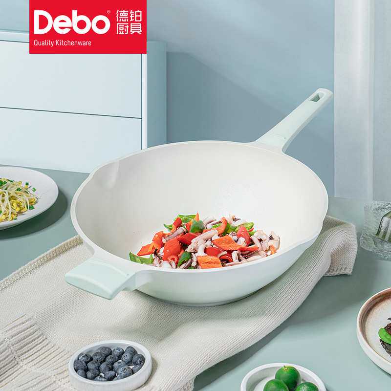 Debo德铂卡姆洛家用无涂层32cm炒锅电磁炉炒菜锅平底不粘锅