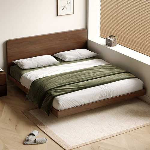 实木橡木床1.2米1.8米齐边悬浮床简约次卧主卧胡桃色单人床