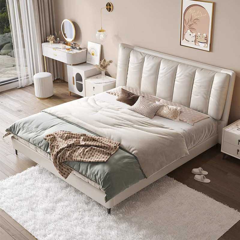 奶油风皮床1.8米双人实木床现代简约主卧1.5m储物小户型皮艺床