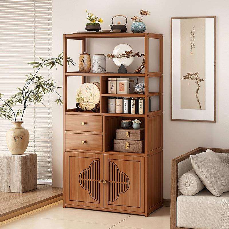 新中式浮雕博古架摆柜实木多宝阁茶具摆件展示架多功能茶柜置物架