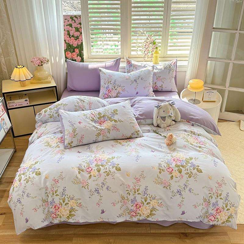 2025直播爆款热卖新款针织棉双层纱小清新印花亲肤裸睡床单四件套