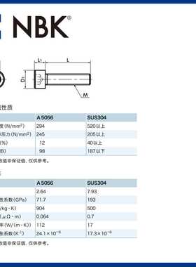 NBK SNSA铝合金内六角圆柱头螺栓轻量FPD制造装置/半导体制造装置