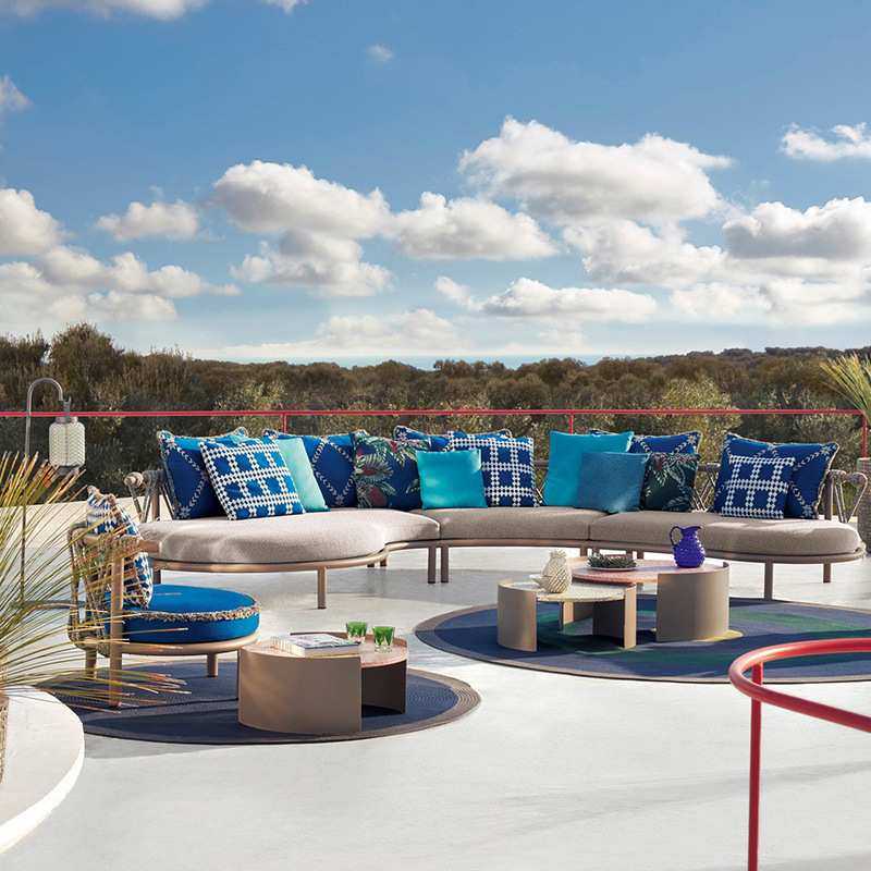 户外绳编沙发 民宿酒店室外休闲编织沙发 露天圆弧形多人位休闲椅