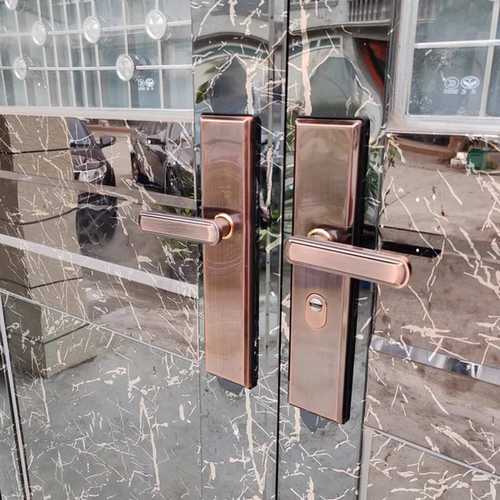 ?红古防盗门拉手304不锈钢对开门真假面板大门锁执手双开门035把