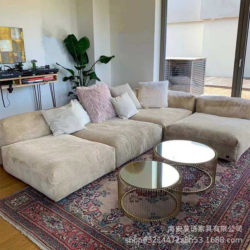 奶油风豆腐块沙发复古极简网红设计师宅寂风灯芯绒布客厅组合沙发