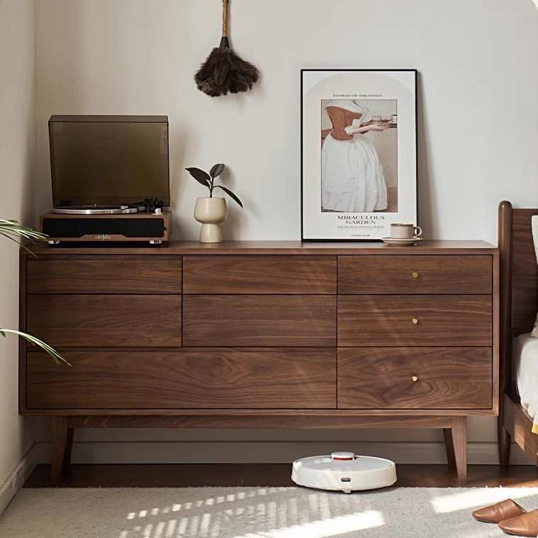 北美黑胡桃实木八斗柜北欧简约卧室客厅储物收纳家具床尾边柜斗柜