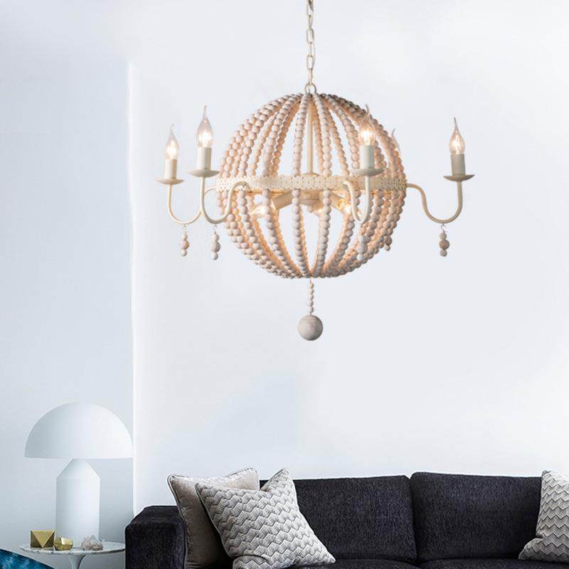 美式波西米亚木珠餐厅灯创意个性艺术北欧卧室别墅楼梯服装店吊灯