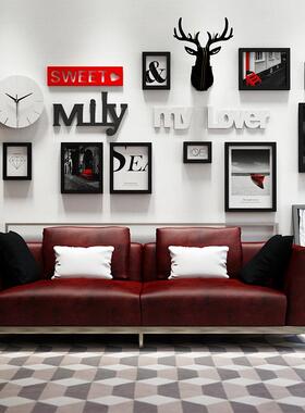 木_代6484_简约实木照片墙现6484装饰画组合相框能换照实fami片ly