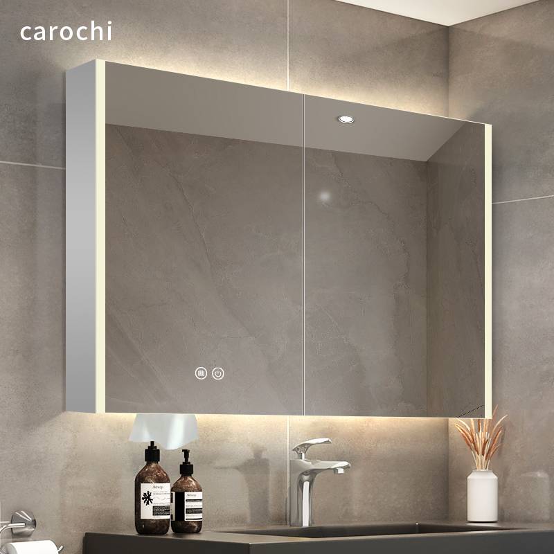 cs太空铝智能触摸屏卫生间镜子挂墙式内置物架小户型小尺寸浴室镜