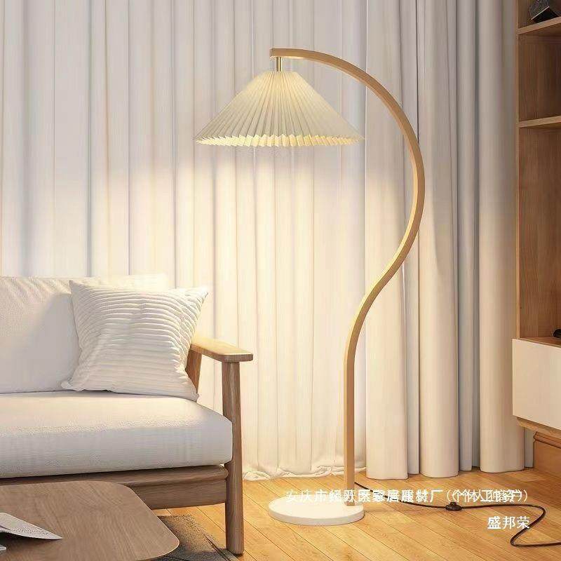 日式氛围灯530复古奶油立百褶卧室式床法头台式灯落地灯客厅中国