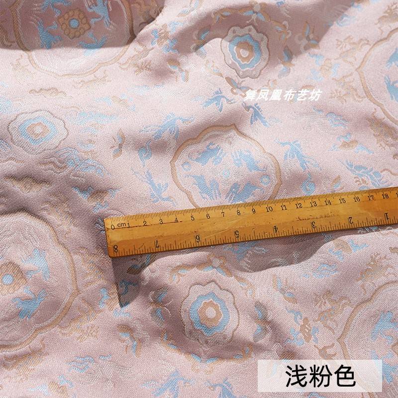人丝宋锦 故宫原样鹤鹿同春织锦缎提花面料 中式外套马甲丝绸布料