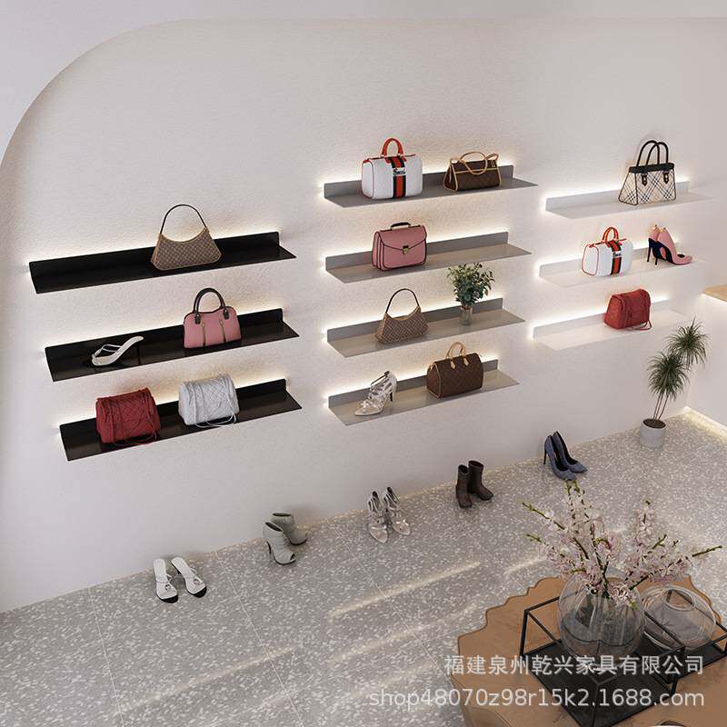 现代简约铁艺发光墙上一字隔板置物架层板书架客厅墙面壁挂展示架