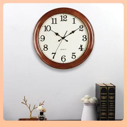 ?木钟客实厅家静音挂钟中国气风大钟表现代简约用石英时钟HF757T7