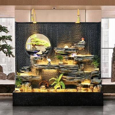 水幕墙假BNO山喷泉摆饰件屏水风隔断公司酒店前台装品别墅庭流院