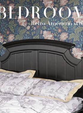 现A6L复古美式床实木代简约1.5m1.美8m双人黑色M915奢床简婚床古