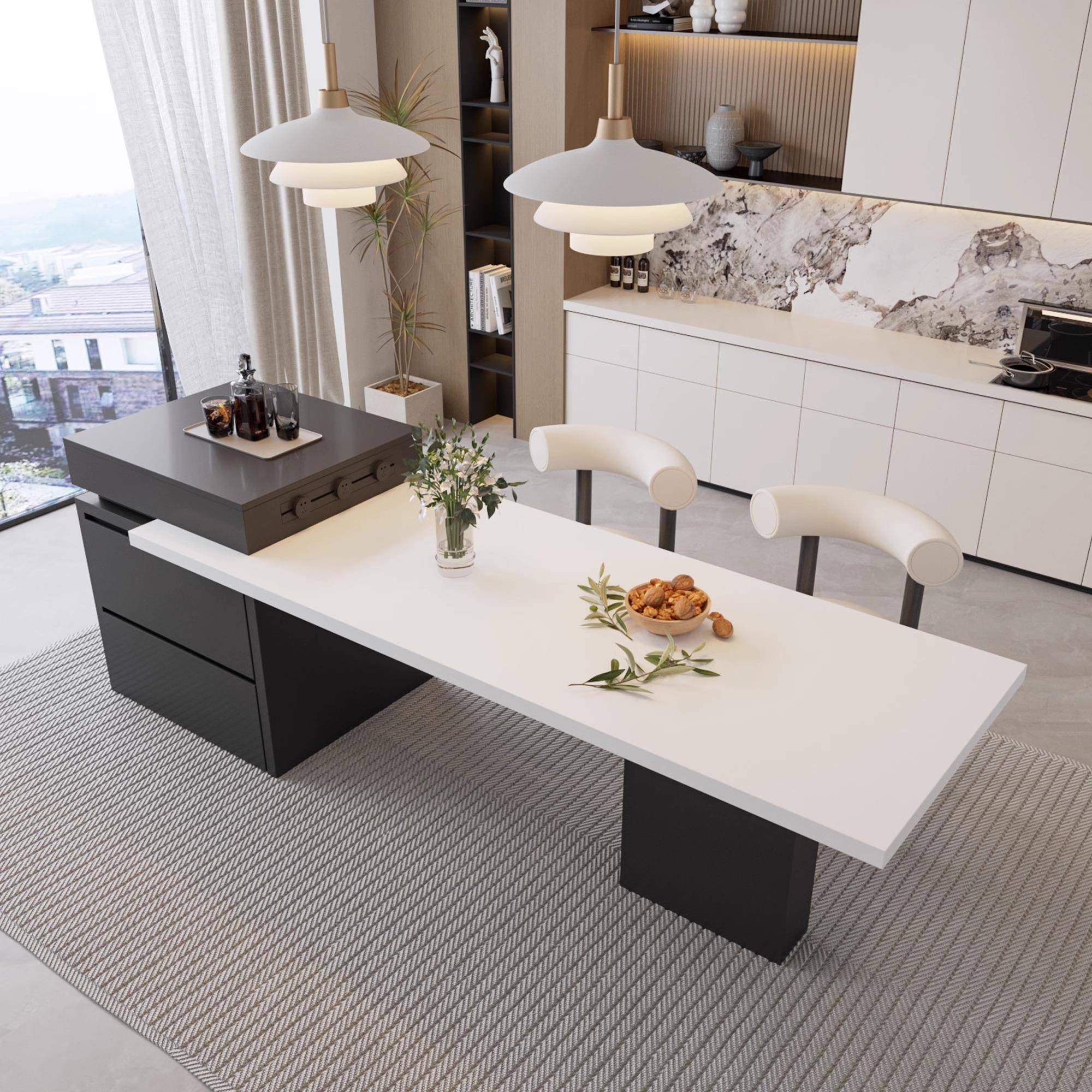 可伸缩岩板岛功台餐桌一用小户型中岛台家厨NFS房多体能意式极简