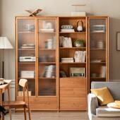 IL实木书柜日式 用中樱家桃木落地书玻架新式 UUK带璃门展示