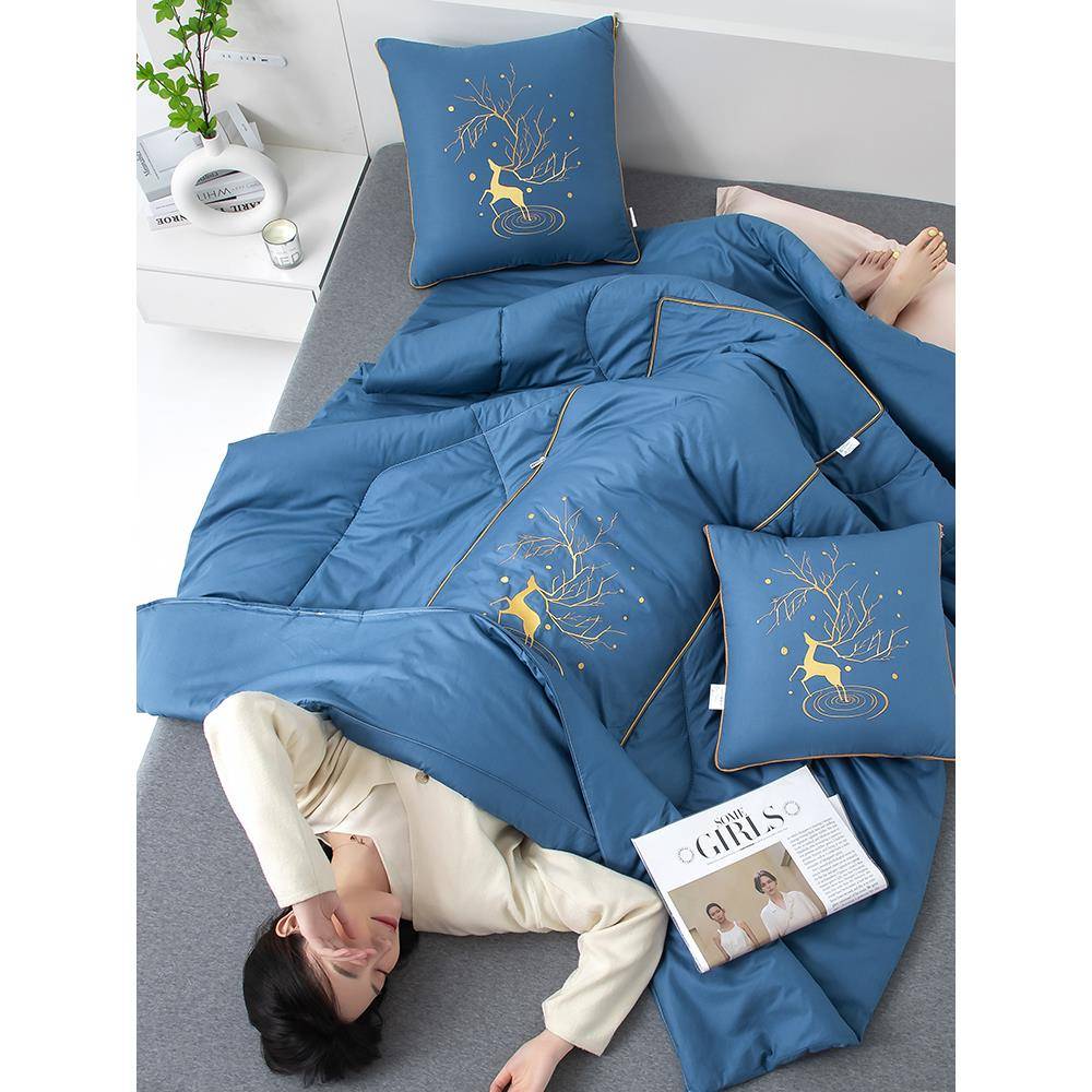 全棉抱枕车两用57被子05新款车用午睡枕2头被毯子二合一载汽车靠2