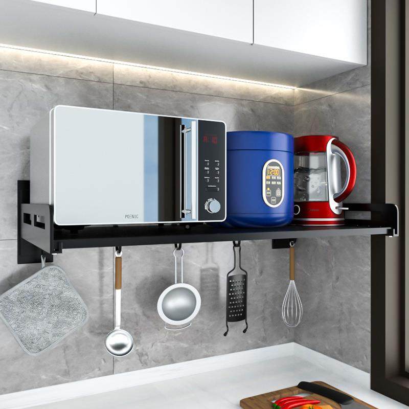 不钢打孔厨房置物架锈黑色壁挂墙式M1-201A微波炉烤箱挂上支免架