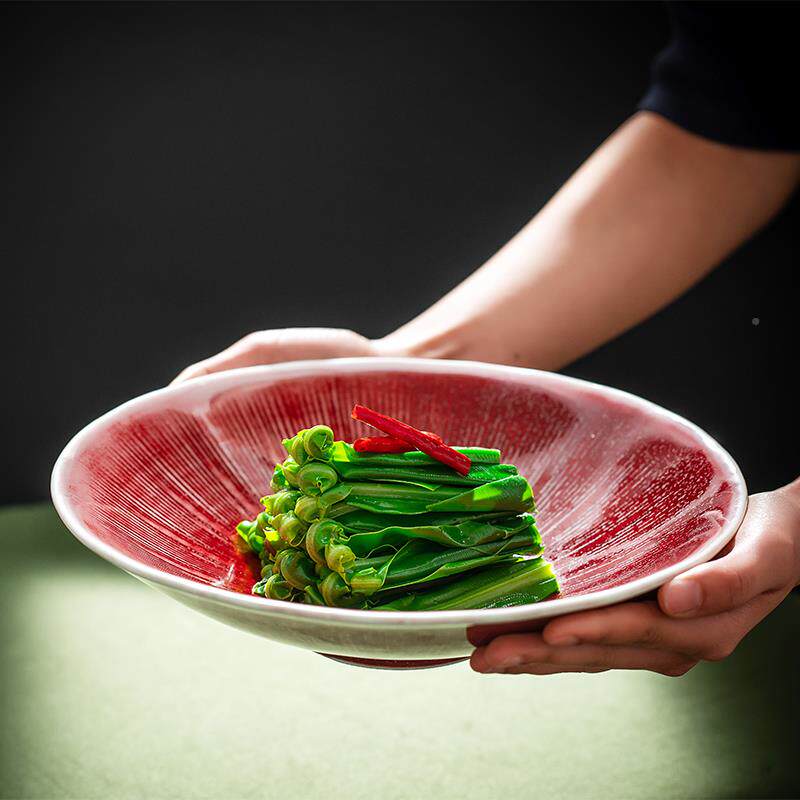 新中式餐复古窑变郎红色釉蔬菜水果沙拉碗店酒餐厅境意融F7786H86
