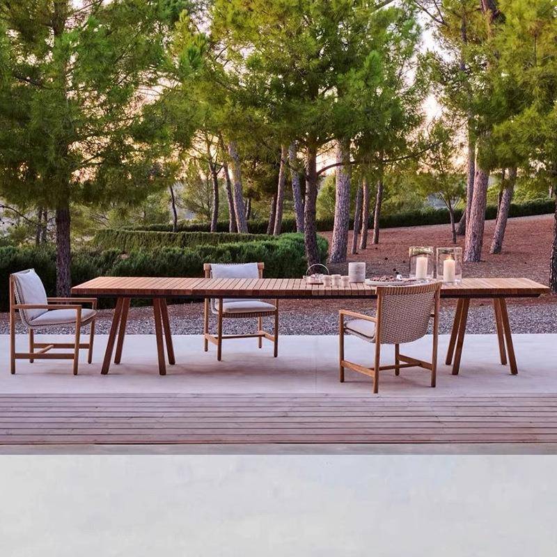 户外露天桌椅院酒店花园别墅户外实木桌椅0414柚椅木绳藤桌编庭家