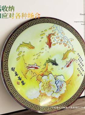 34食全不转锈钢盘圆桌可折0叠彩色FXV图案家用商用大圆台堂饭桌餐