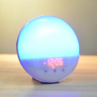 2SH-01025新款唤醒灯闹钟拟日出日落叫醒睡七彩床头夜模灯带FM收