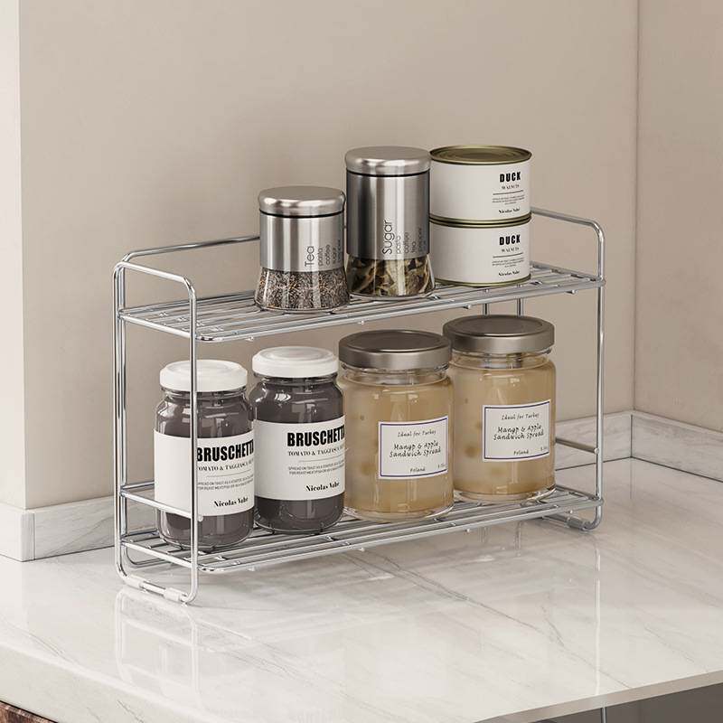 高档不锈钢转角调料品置物架厨房台面窄边油盐酱醋收纳双层调料架