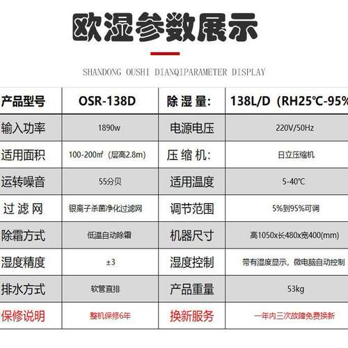 欧湿工业除湿机大功率OSR138D抽湿车间别墅仓库地下室去湿除湿器