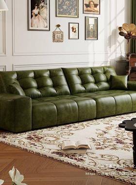 复古风厅古风油蜡皮大黑熊沙法发小式户型现XLV代简约客皮艺直排