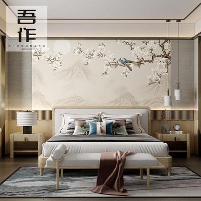 复古实木酒店套民宿人双床WZ-20220设计师别墅样板房全床家