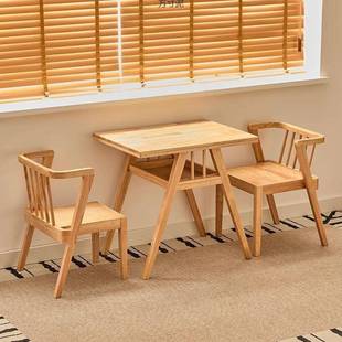 见详情阳台茶桌书桌组合休书闲易三件套家用实木喝茶小户型桌简餐