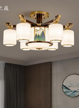 之蕴全卧铜新中厅式客厅灯大厅主灯灯万里江山实木餐灯室984房间