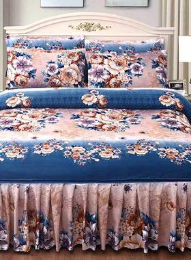 纯HXcjD5Tw磨套毛罩床裙亲肤绵上感床单双人床用品件