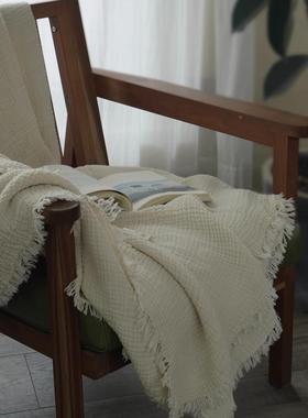 式感！日白色FS758358沙布发毯子毯盖布纯棉四层纱沙发巾午睡厚毛