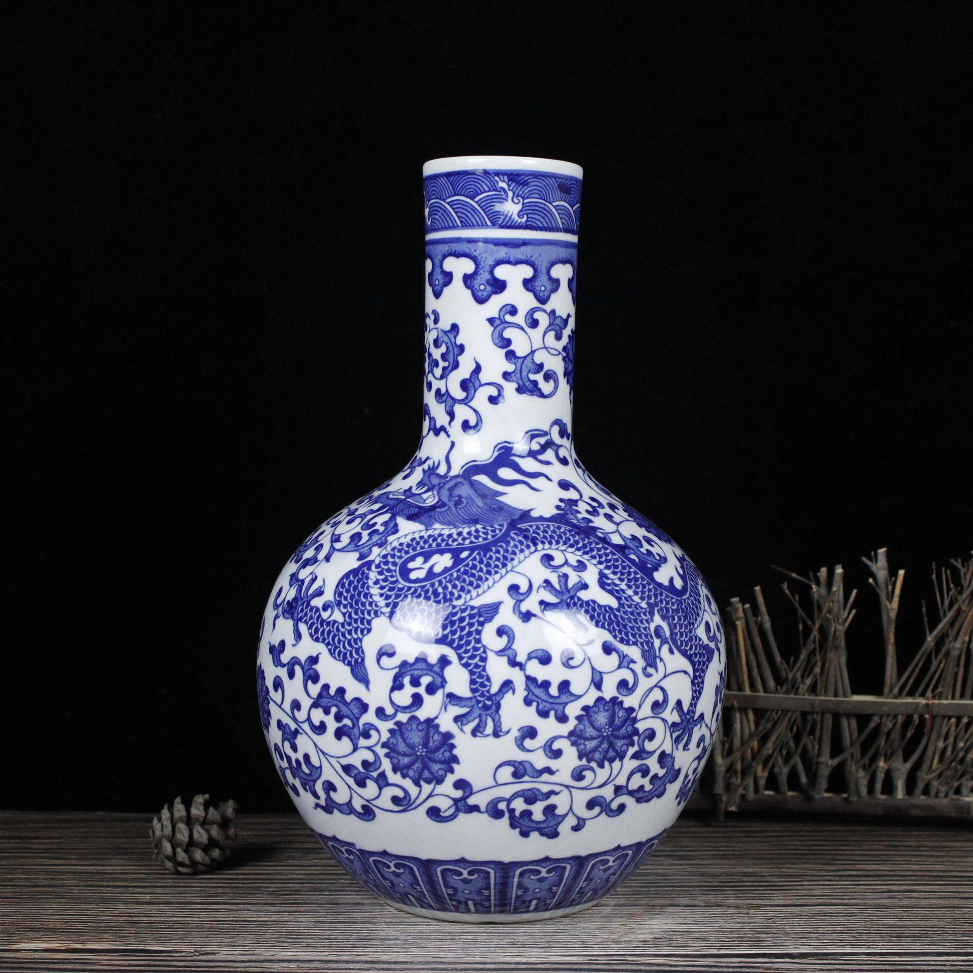 青花瓷仿古陶瓷器景德镇中式客厅插花瓷瓶装饰博古架花瓶摆件家居