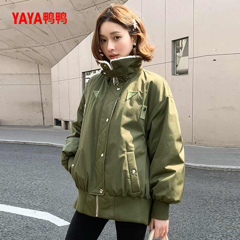 鸭鸭90绒时尚复古休闲飞行员短款女士加厚羽绒服外套YE4B620109M