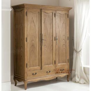 7466旧三门大衣柜衣帽间 实木衣橡木双门奢衣橱法复古做ozs 美式 柜轻式