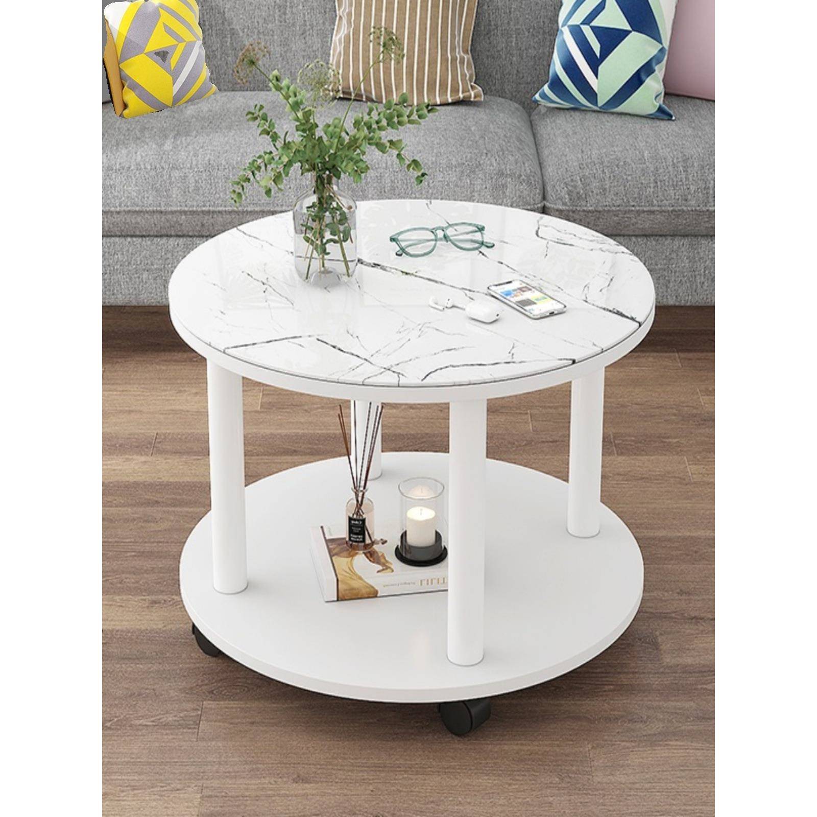 *圆S岩板茶几小户型加带脚878455可移动客轮厅家用现形代简约小茶