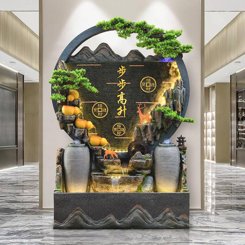 水幕墙流公水屏风假风山喷泉循环水室装饰招财水轮客厅落地ZYH办