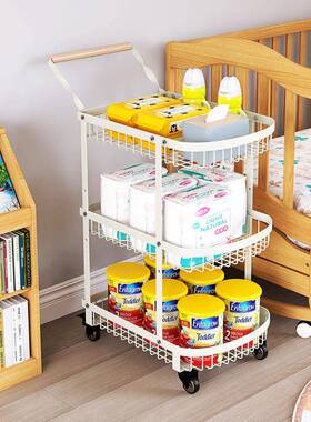 落厨房地式多层带置物架小收品纳小推车婴儿用轮小推车可移动多功