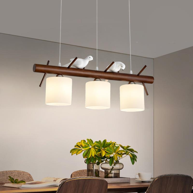 灯新中式餐厅吊灯橡胶木三头l377ed饭厅简约红小鸟台创意餐桌网吧