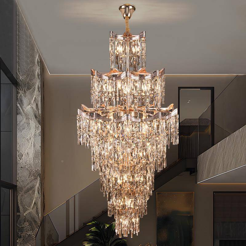 906高别墅复楼水晶灯旋转楼梯长吊灯中空挑l客厅大吊式灯轻奢oft