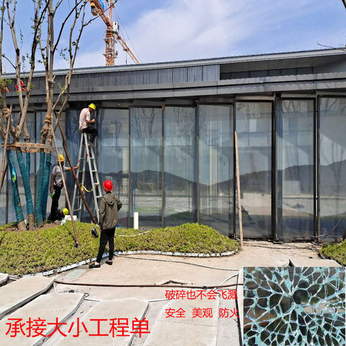 厂家来图来样制做夹绢夹丝玻璃山水画玻璃屏风隔断景观墙装饰玻璃