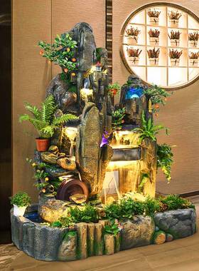 大型高山流水喷泉风水轮招财摆件司器厅假山公鱼缸水幕NDT加湿客