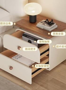 免安装约全实木床头柜中古奶油风意室式极简小型简现代OAO卧收户