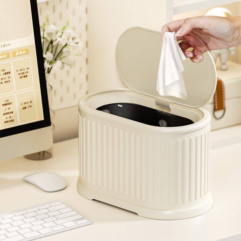 AKBK桌面垃圾桶厨房家用2023新款带盖办公室客厅卧室轻奢不锈钢